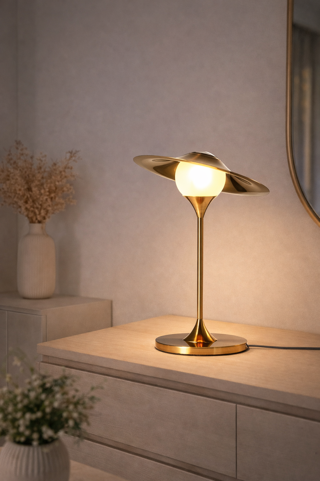 Abajur Luminária em Metal Dourado – Design Europeu Moderno | 42 x 27 cm