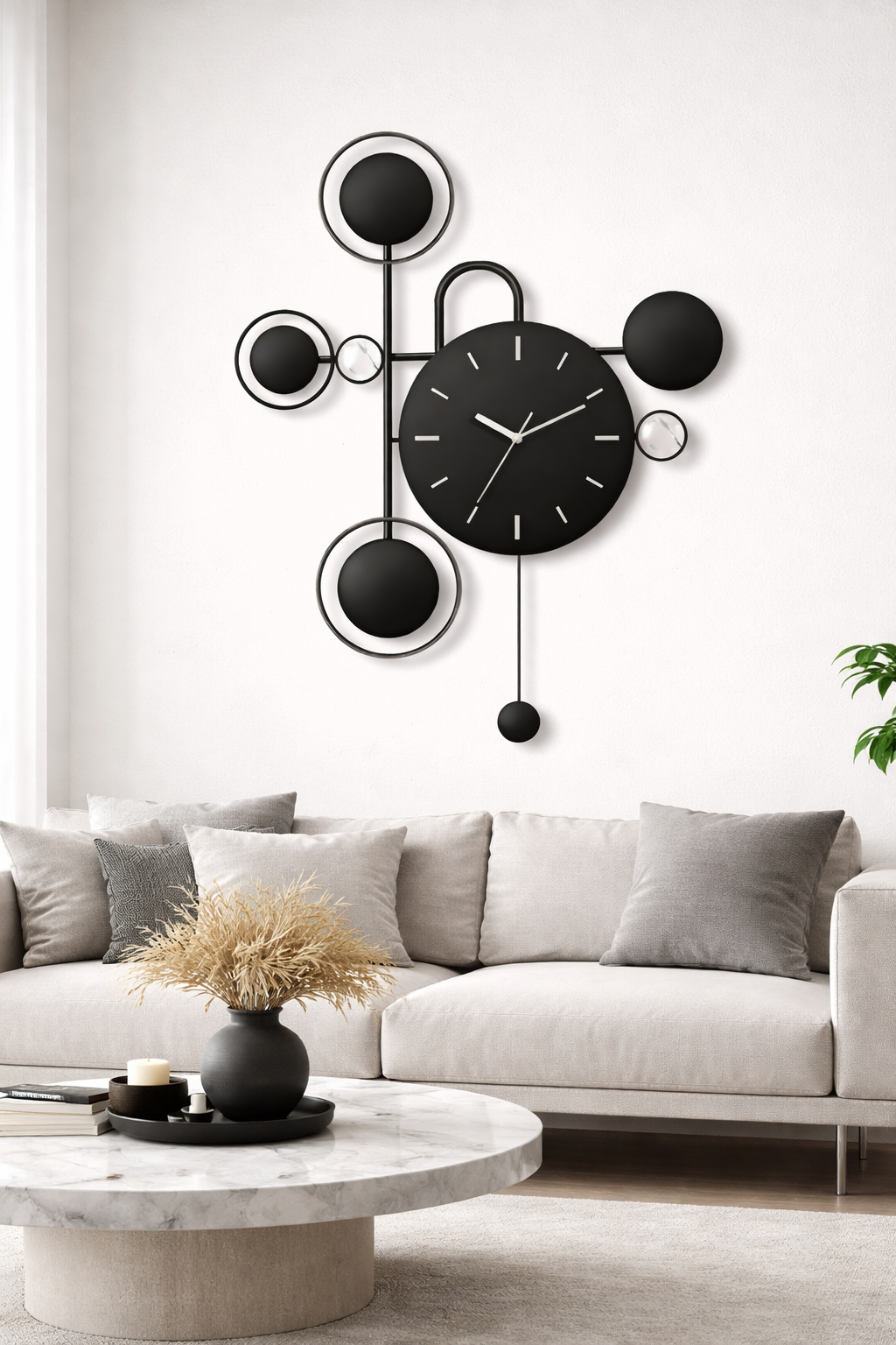 Relógio de Parede 3D Contemporâneo Nórdico Metal Preto 84x55 – Vazado