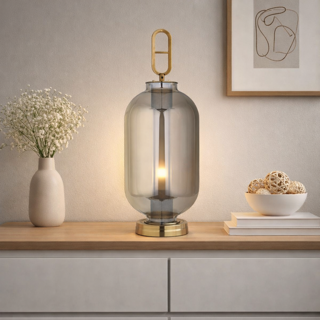 Luminária Decorativa Nórdica Vidro Espelhado 65cm – Base Dourada