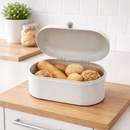 Porta Pão Metálico Branco Perolado com Pegador de Inox – 33cm