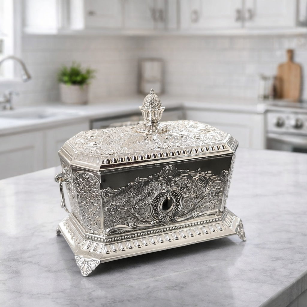 Açucareiro Acabamento Fino em Metal 14x9 Prateado