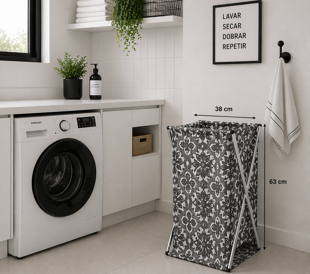 Cesto de Roupas Dobrável Cinza 63 x 38 cm – Prático e Funcional