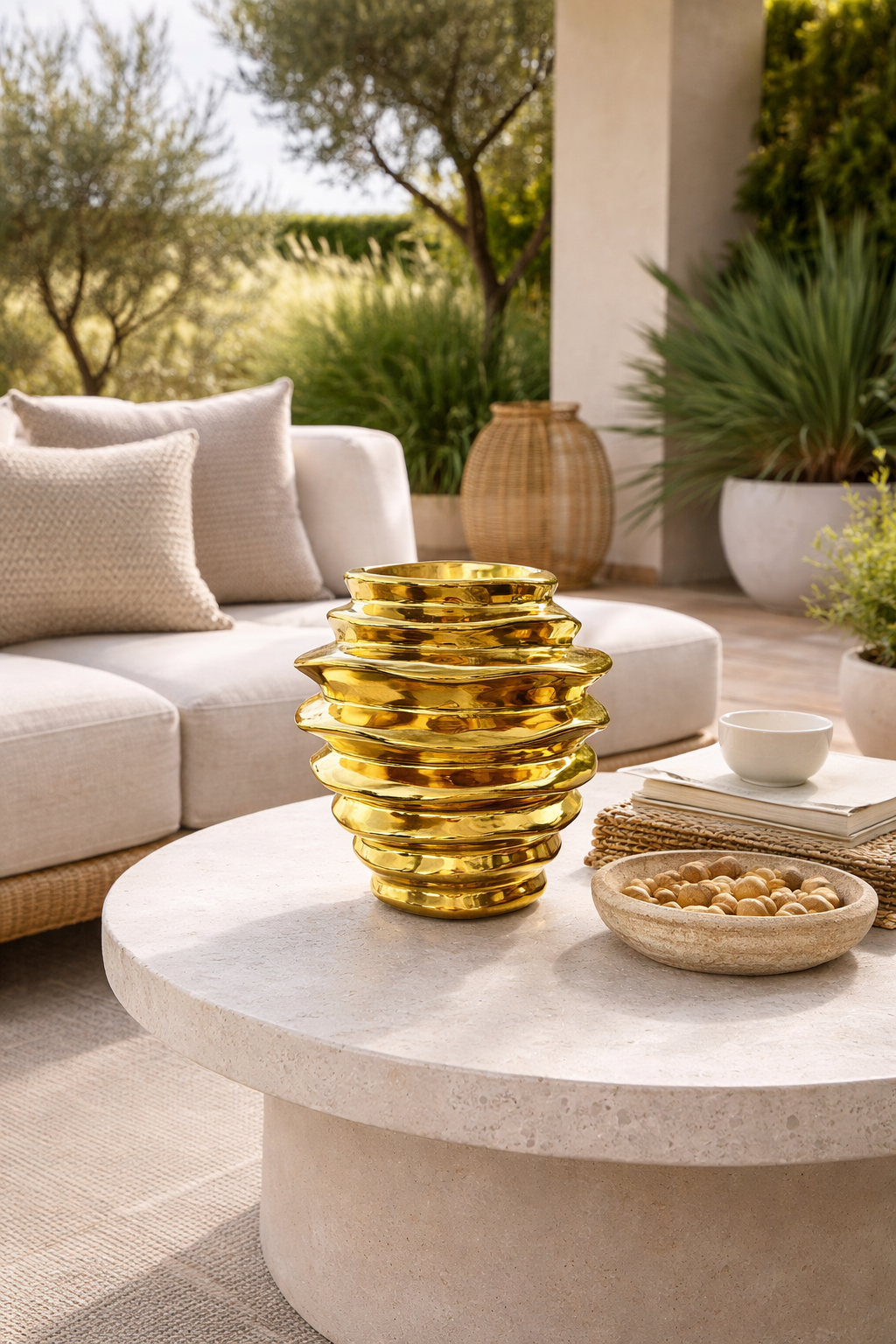 Vaso Potiche Dourado Porcelana Decorativo Para Flores 24x22 Dourado