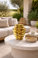 Vaso Potiche Dourado Porcelana Decorativo Para Flores 24x22 Dourado
