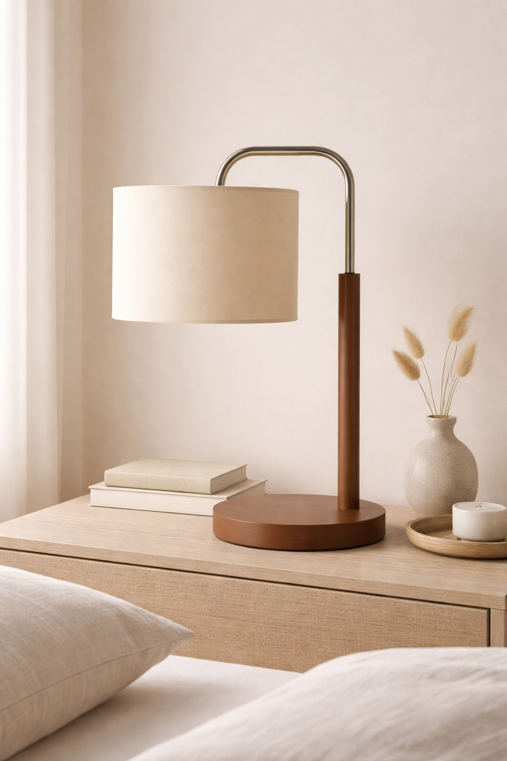 Abajur de Mesa Elegance Imbuia com Cúpula Branca – 32x12cm em Metal