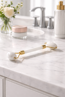 Massageador Facial Roller Quartzo Skin Care Branco E Gold
