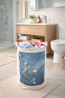 Cesto de Roupa Suja Dobrável em Lona Estampa Azul 50x45 cm – Organizador Decorativo