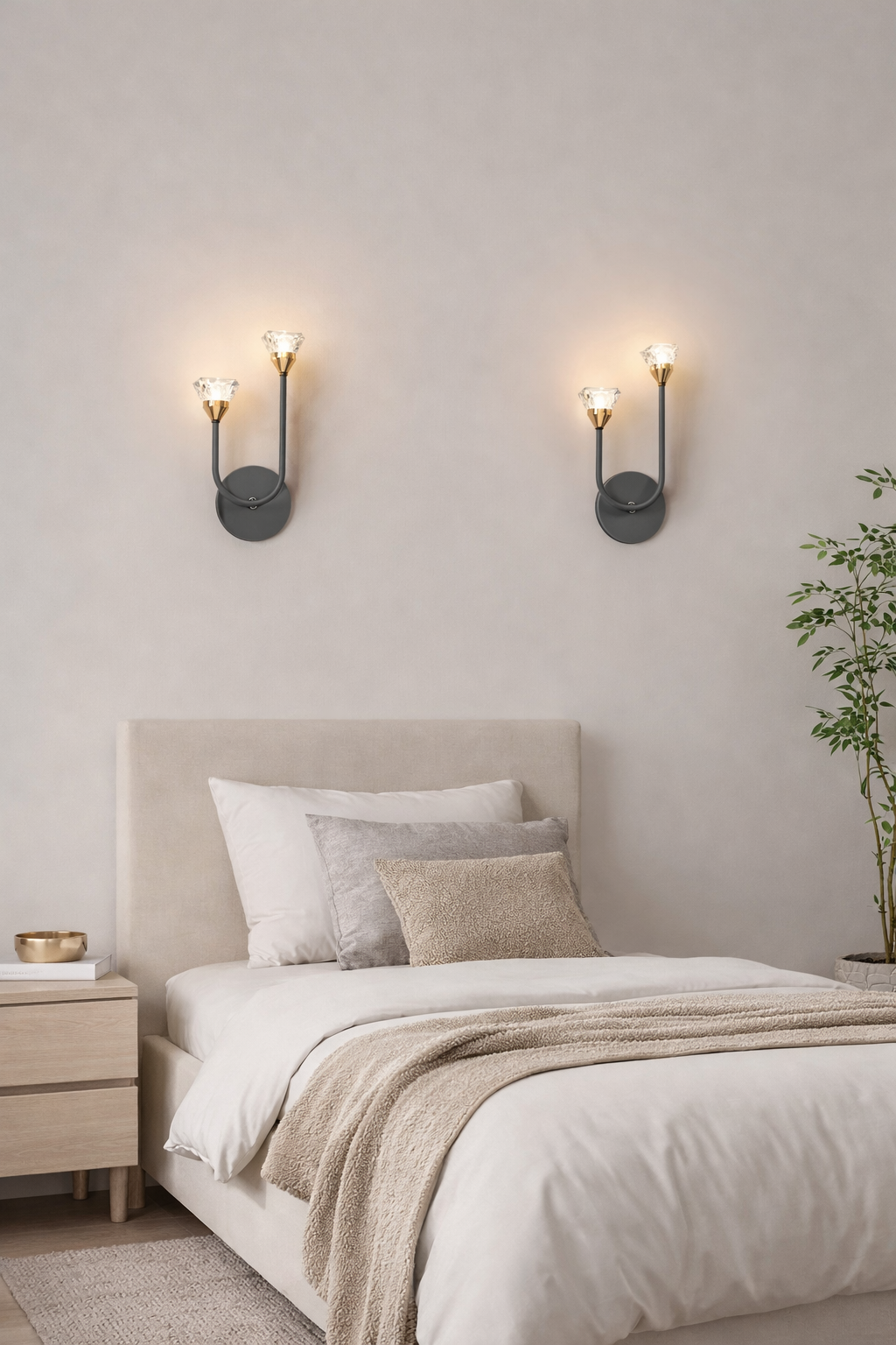 Luminária Arandela Cristal Moderna Minimalista Rosê 33x12 Bivolt Cinza
