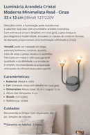 Luminária Arandela Cristal Moderna Minimalista Rosê 33x12 Bivolt Cinza
