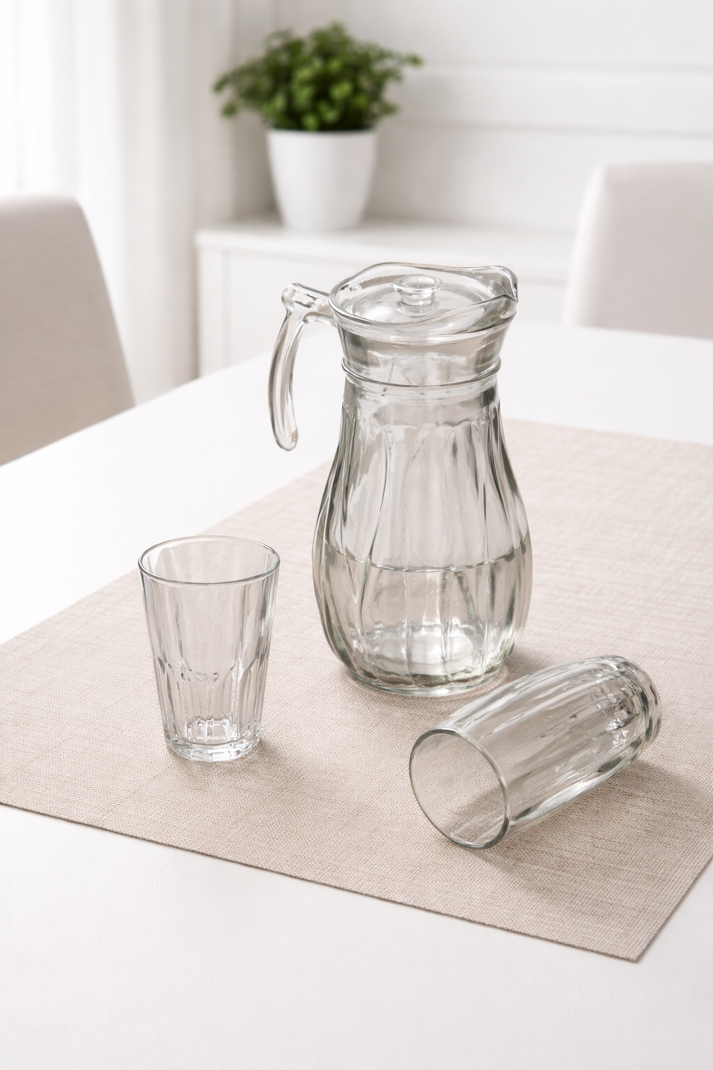 Jarra de Vidro com 6 Copos e Tampa – 1800ml