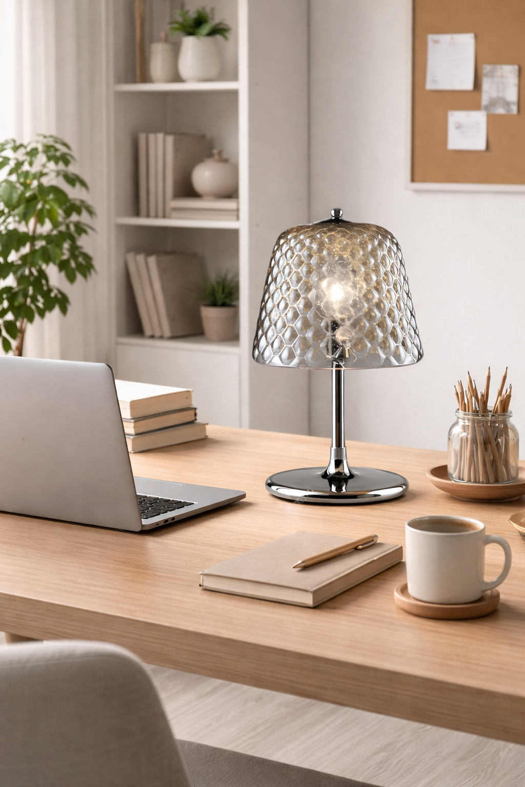 Abajur Luminária Quarto Sala Vidro e Metal Requinte 47x24 Prateado Fumê 127/220V