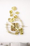 Relógio de Parede Folhas 3D em Metal – Design Europeu Vertical 80cm Dourado (Silencioso)