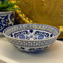 Fruteira Centro De Mesa Saladeira Porcelana Azul Branca 26x9