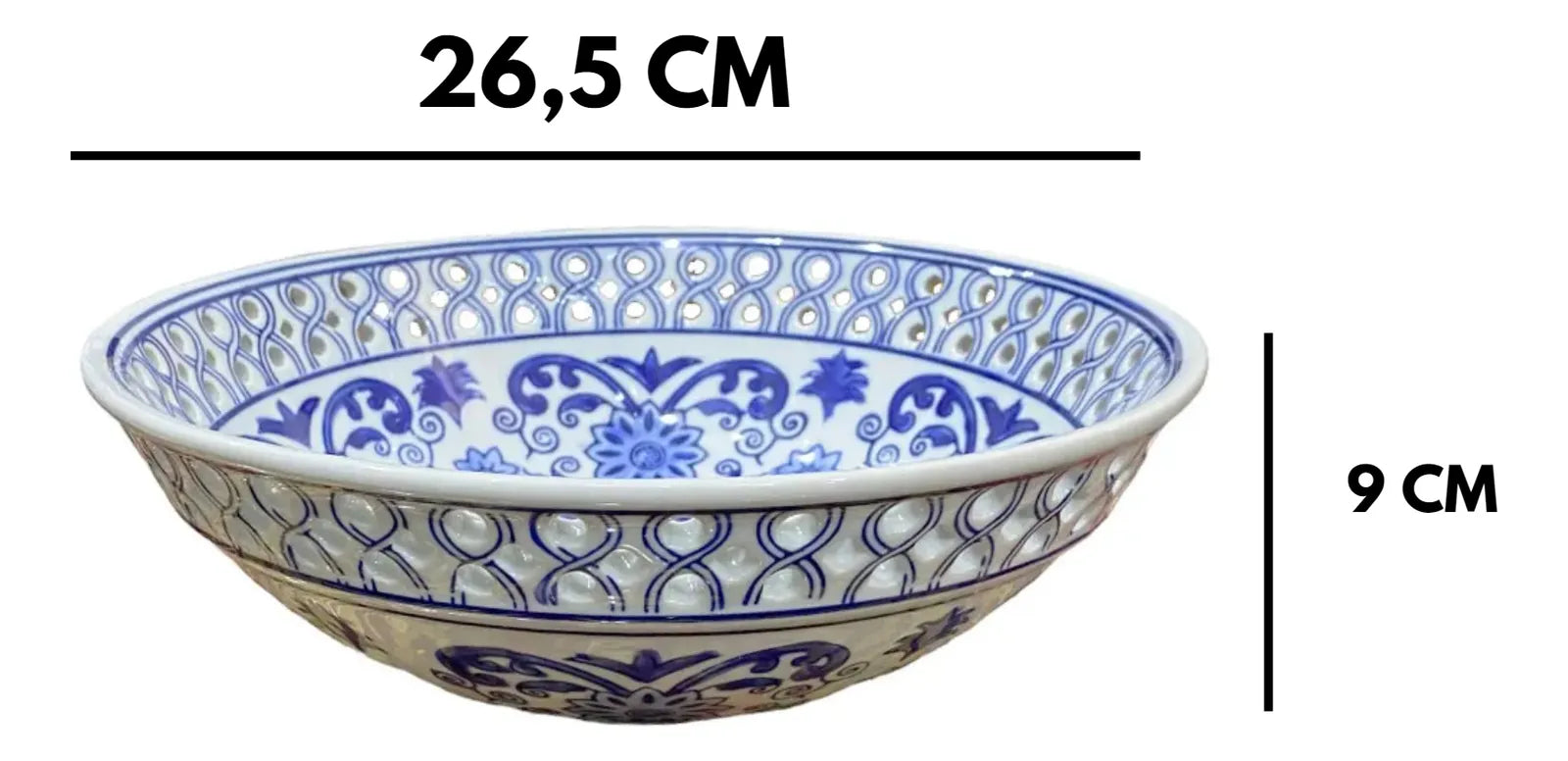 Fruteira Centro De Mesa Saladeira Porcelana Azul Branca 26x9