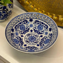 Fruteira Centro De Mesa Saladeira Porcelana Azul Branca 26x9