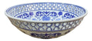 Fruteira Centro De Mesa Saladeira Porcelana Azul Branca 26x9