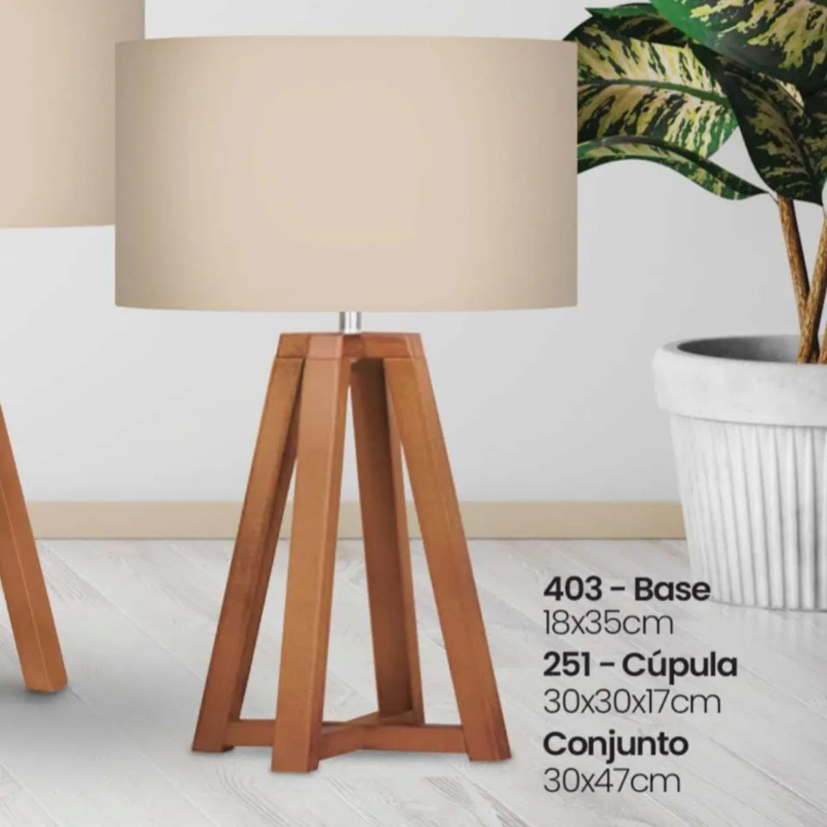 Abajur Luminária Madeira Imbuia Quadripé Cúpula Bege 47x30 Marrom Imbuia 127/220v