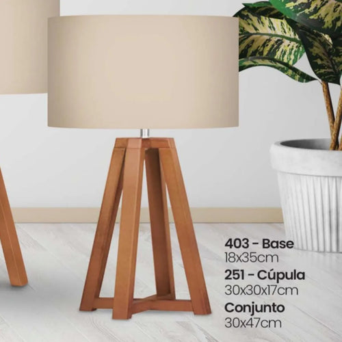 Abajur Luminária Madeira Imbuia Quadripé Cúpula Bege 47x30 Marrom Imbuia 127/220v