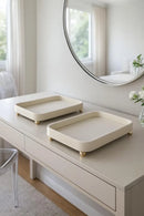 Kit 2 Bandejas Decorativas em Couro Sintético Creme Luxo Organizador Multiuso
