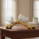 Escultura Decorativa 3 Pássaros Branco em Poliresina com Base Dourada 23x11 cm