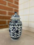 Vaso Decorativo De Porcelana Azul E Branco Luxo 20x14