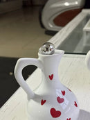 Porta Azeite Porcelana Branco com Corações Vermelhos Love 10x15 cm