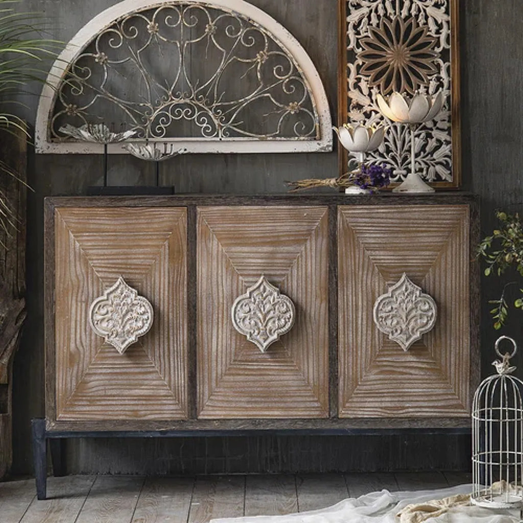 Buffet Aparador Kyoto em Madeira Vintage – Marrom/Preto | 88 x 134 x 40 cm