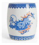 Puff Cerâmico Floral Seat Garden 45x30 – Banqueta Decorativa Azul