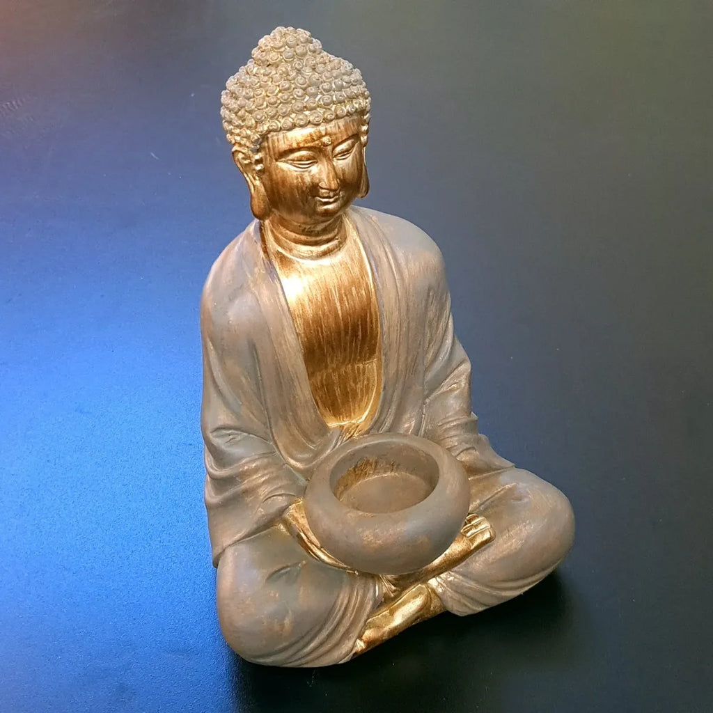 Buda Decorativo Porta-Vela em Poliresina – Dourado | 22 x 14 cm