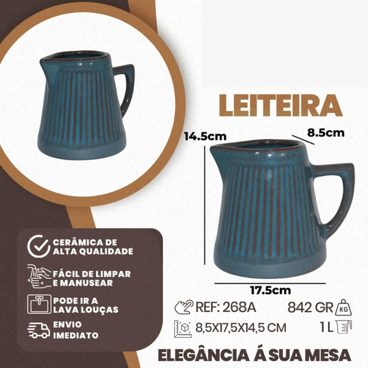 Leiteira de Cerâmica Frisada 1L Azul Acqua Marine – Elegância e Sofisticação na Sua Mesa
