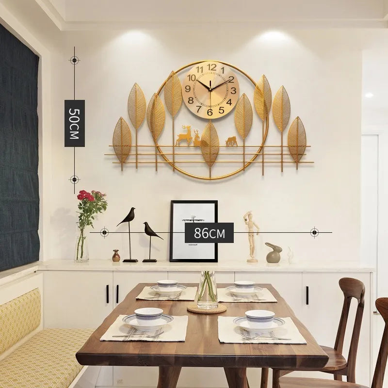 Relógio de Parede 3D Design Europeu em Metal Luxuoso 86cm Dourado