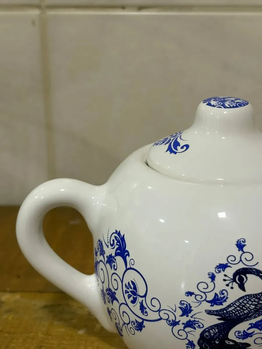 Bule Porcelana Azul Cavalo Marinho Luxo 21x13x14 cm