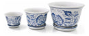 Kit 3 Cachepots Cerâmica Azul & Branco Clássico Imperial