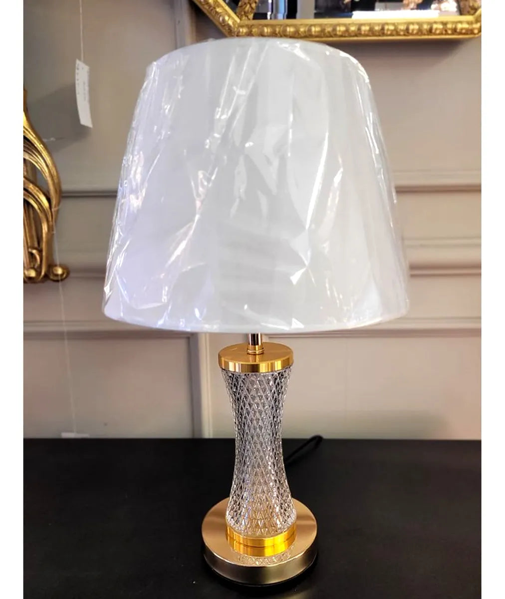 Abajur Luminária Quarto Sala Vidro Metal Requinte 50x30 Dourado Branco 127/220v