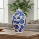 Vaso Decorativo de Porcelana Azul e Branco com Tampa 40x22 cm – Folhas
