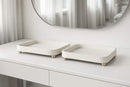 Kit 2 Bandejas Decorativas em Couro Sintético Creme Luxo Organizador Multiuso