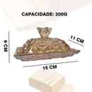Manteigueira de Vidro Âmbar Lapidado 200g com Tampa – 15x11x9 cm