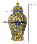 Vaso Decorativo Porcelana Laranja Azul Floral 45x22