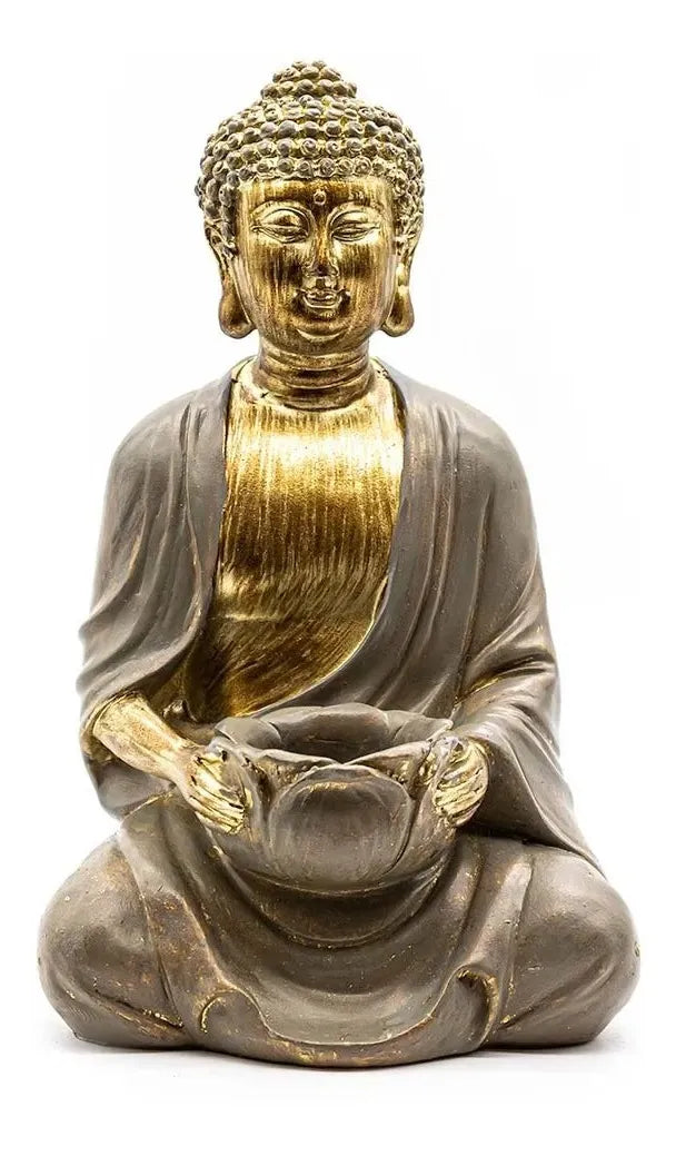 Buda Decorativo Porta-Vela em Poliresina – Dourado | 23 x 12 cm