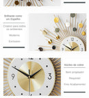 Relógio de Parede 3D Luxuoso em Metal – Design Europeu 70cm Dourado/Branco (Silencioso)