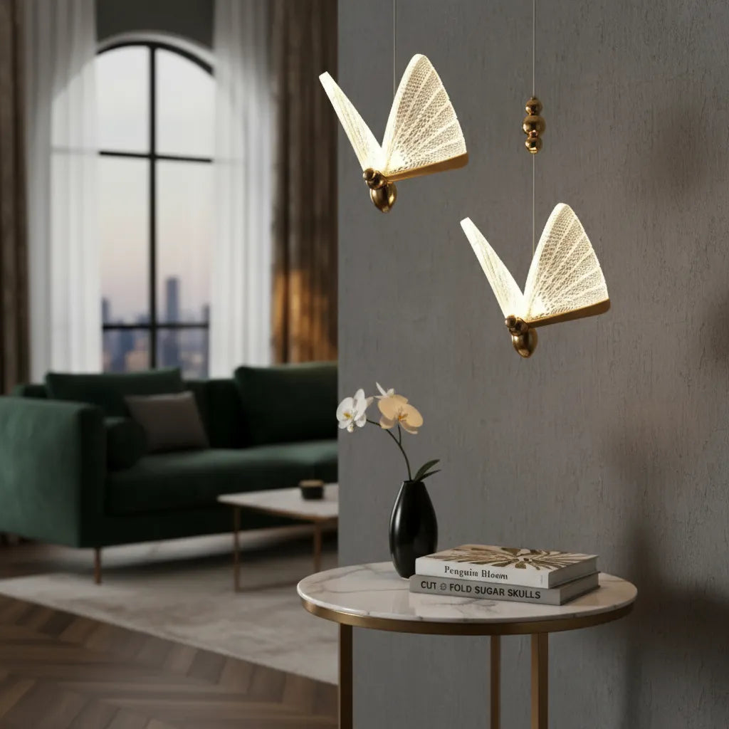 Luminária Pendente Borboleta Cristal Libélula Dourada 24cm 127/220v Dourado