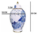 Vaso Decorativo de Porcelana Azul e Branco com Dourado – 33x18
