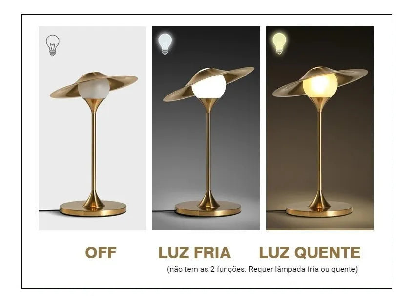 Abajur Luminária em Metal Dourado – Design Europeu Moderno | 42 x 27 cm
