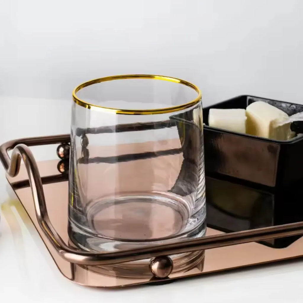 Copo De Whisky Vidro Jogo 6 Peças Borda Dourada 270ml Transparente Borda Dourada