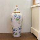Vaso Decorativo de Porcelana Azul e Branco com Detalhes Verde e Amarelo – 45x17