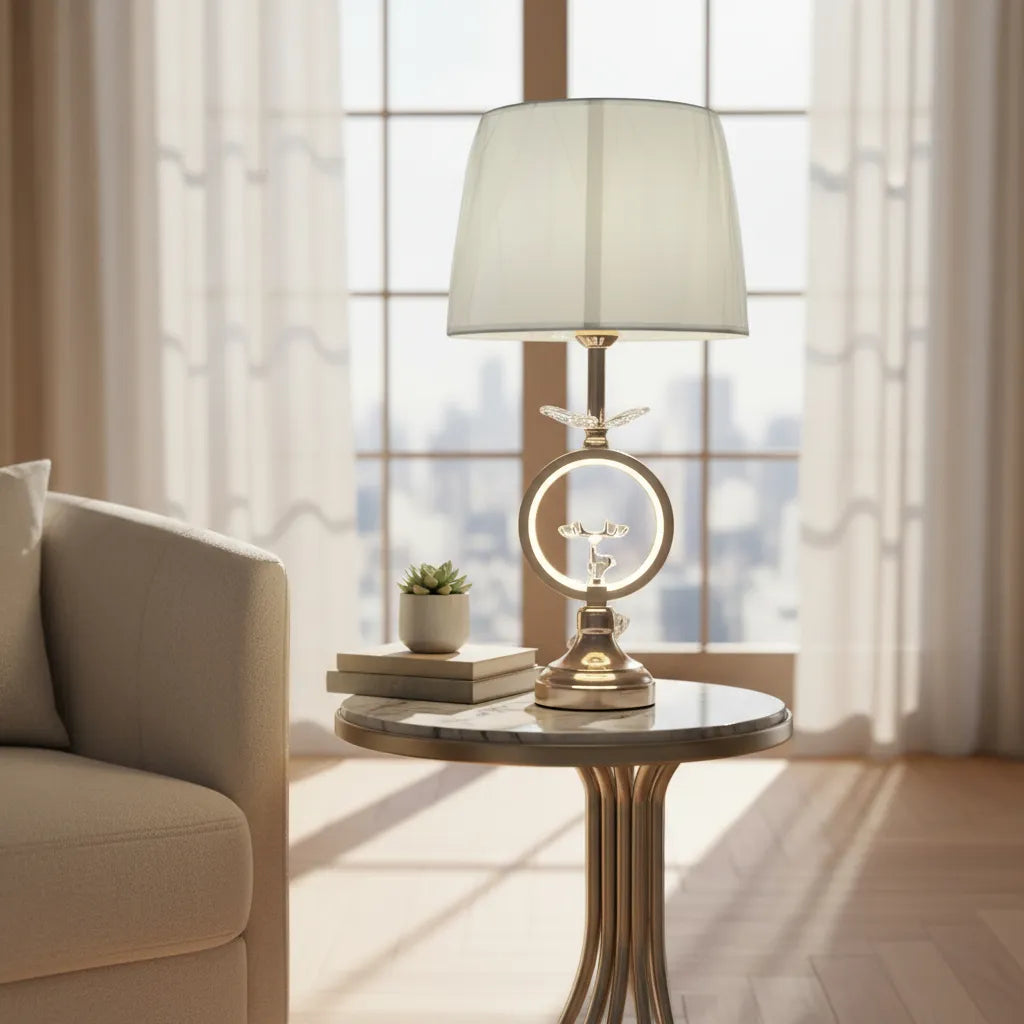 Abajur Decorativo Alce Rosé Gold com Globo Branco 57x30