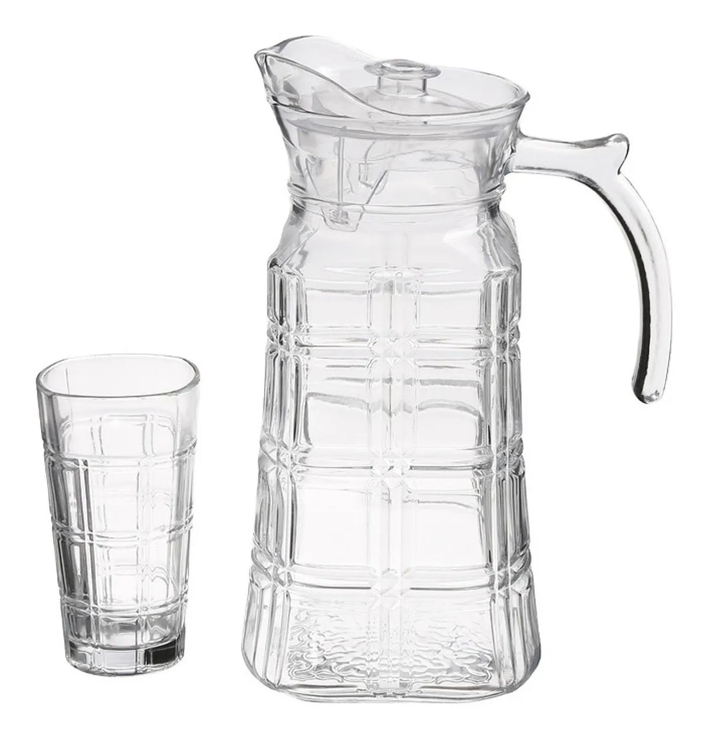 Jarra de Vidro com 6 Copos e Tampa – Suco e Água 1800ml