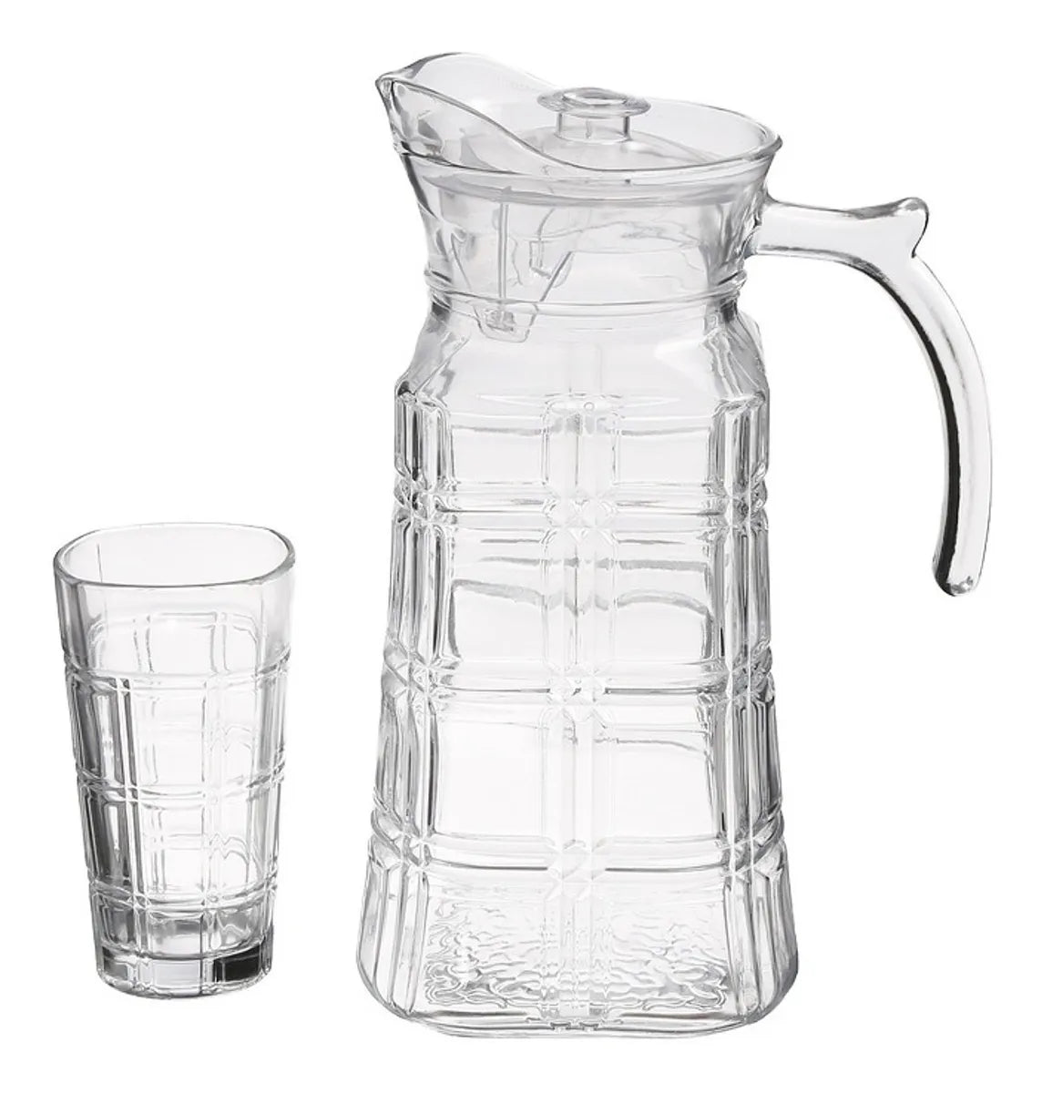 Jarra de Vidro com 6 Copos e Tampa – Suco e Água 1800ml