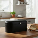 Porta Pão Metálico Preto com Pegador Inox – Modelo Baú 33cm
