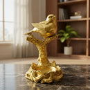 Escultura Decorativa Pássaro Dourado com Castiçal em Poliresina – 16x8 cm
